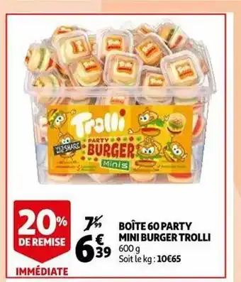 Auchan Boîte 60 party mini burger trolli offre