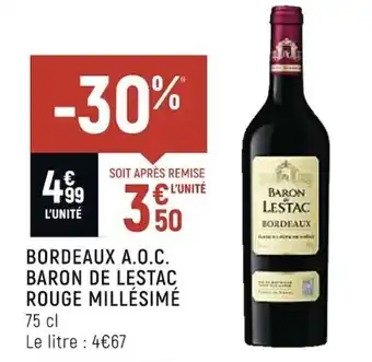 Bordeaux A.O.C. Baron De Lestac Rouge Millésimé