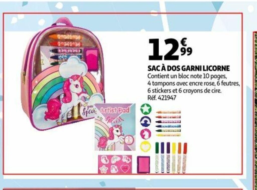 Auchan Sac A Dos Garni Licorne offre