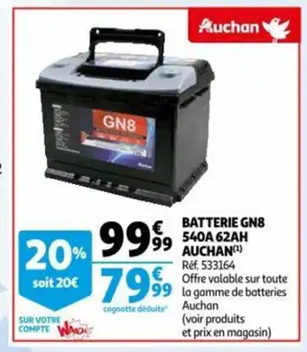 Auchan Batterie GB8 540A 62AH Auchan offre