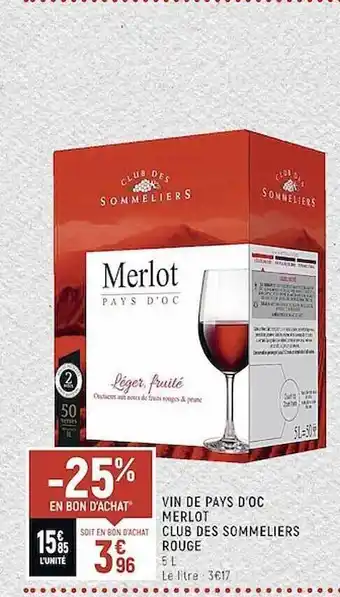 Spar Vin de pays d'oc merlot club des sommeliers rouge offre