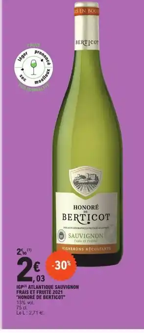 IGP Atlantique Sauvignon Frais Et Truite 2021 Honore de Berticot