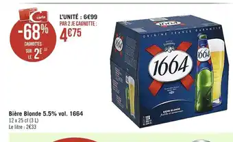 Casino Supermarchés Bière Blonde 5,5%vol 1664 offre