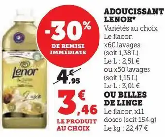Super U Adoucissant lenor ou billes de linge offre