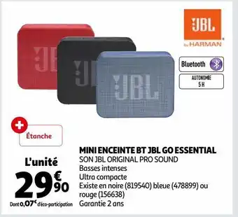 Auchan Mini enceinte bt jbl go essential offre