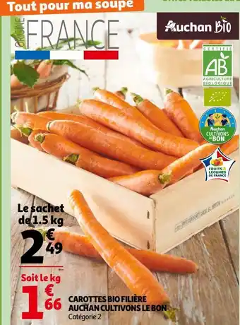 Auchan Le sachet de 1.5 kg carottes bio filière auchan cultivons le bon offre