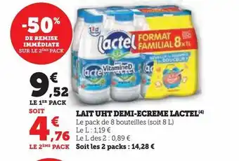 Hyper U Lait uht demi-ecreme lactel offre