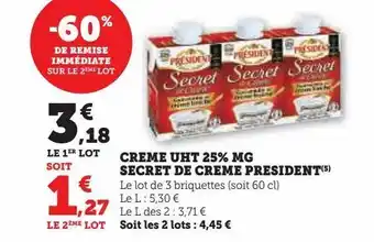 Hyper U Creme uht 25% mg secret de creme president offre