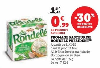Hyper U Fromage pasteurise rondele president offre