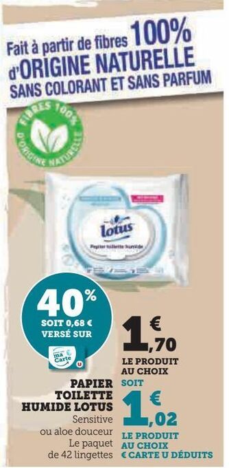 Hyper U Papier toilette humide lotus offre