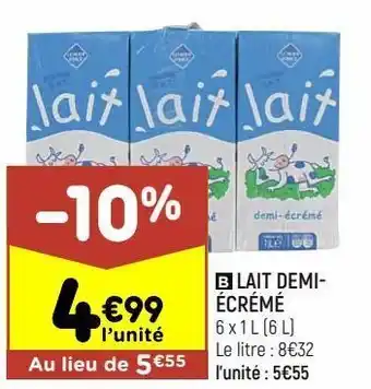 Leader Price Lait demi-écrémé offre