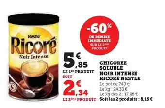 Hyper U Chicoree soluble noir intense ricore nestle offre