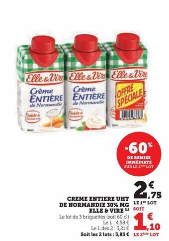 Hyper U Creme entiere uht de normandie 30% mg elle & vire offre