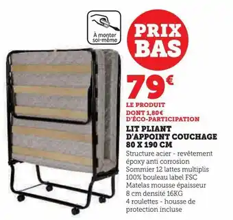 Lit pliant d'appoint couchage 80 x 190 cm