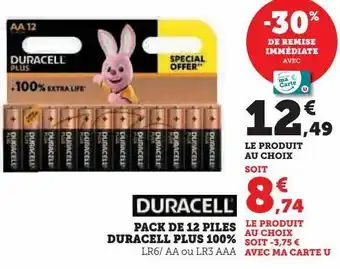 Hyper U Pack de 12 piles duracell plus 100% offre