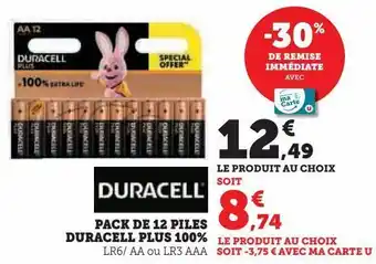 Pack de 12 piles duracell plus 100%