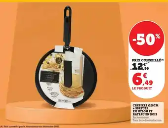 Super U Crepiere 28 cm + spatule en nylon et reteau en bois offre