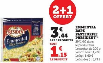 Super U Emmental rape pasteurise president offre