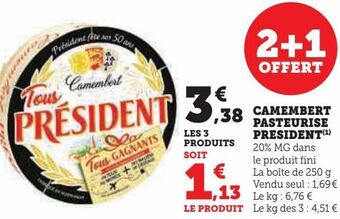 Super U Camembert pasteurise president offre
