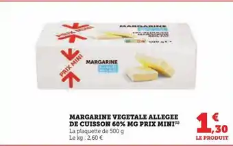 Super U Margarine vegetale allegre de cuisson 60% mg prix mini offre