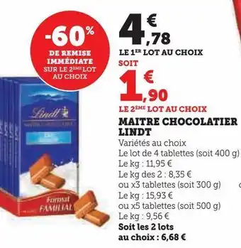 Super U Maitre chjocolatier lindt offre