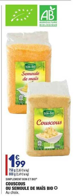 ALDI Couscous Ou Semoule De Maïs Bio Simplement Bon Et Bio offre