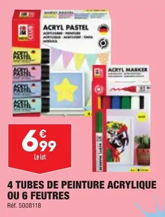 4 tubes de peinture acrylique ou 6 feutres