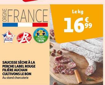 Auchan Saucisse sèche à la perche label rouge filière auchan cultivons le bon offre