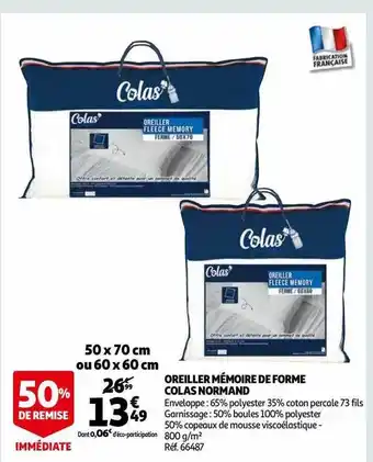 Auchan Oreiller mémoire de forme colas normand offre