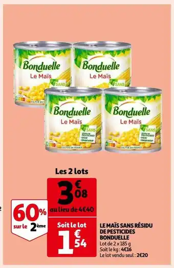 Auchan Le maïs sans résidu de pesticides bonduelle offre