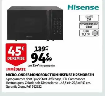 Auchan Micro-ondes monofonction hisense h25mobs7h offre