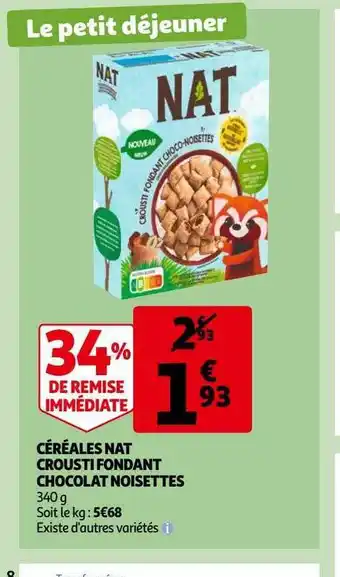 Auchan Céréales nat crousti fondant chocolat noisettes offre