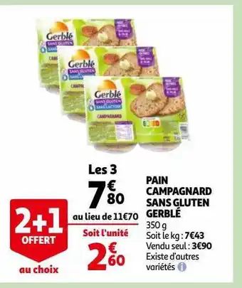 Auchan Pain campagnard sans gluten gerblé offre