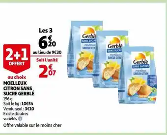 Auchan Moelleux citron sans sucre gerblé offre