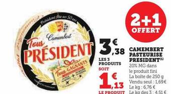 Super U Camembert pasteurisé président offre