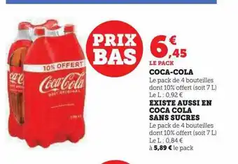 Super U Coca-cola, coca cola sans sucres offre