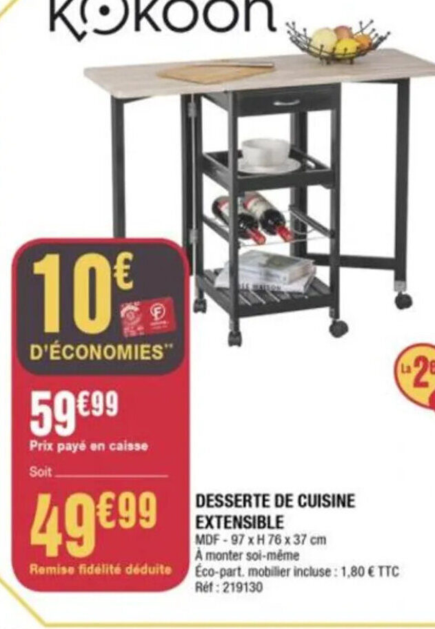 Promo Desserte de Cuisine Extensible chez La Foir'Fouille