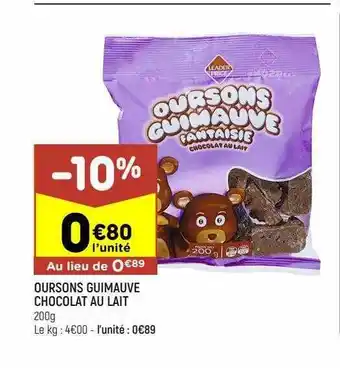 Leader Price Oursons guimauve chocolat au lait offre