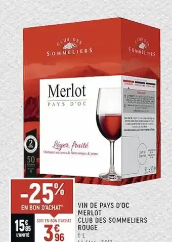 Spar Vin de Pays d'oc Merlot Club des Sommeliers Rouge 5L offre