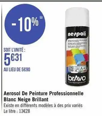 Aerosol de peinture professionnelle blanc neige brillant
