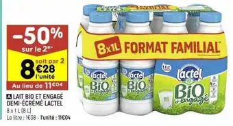 Leader Price Lait bio et engagé demi-écrémé lactel offre