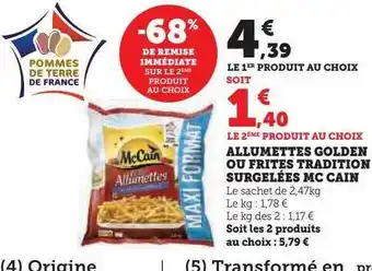 Allumettes golden ou frites tradition surgelées mc cain