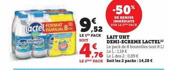 U Express Lait uht demi-écrémé lactel offre