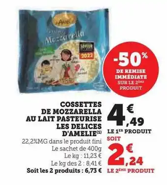 U Express Cossettes de mozzarella au lait pasteurisé les délices d'amélie offre
