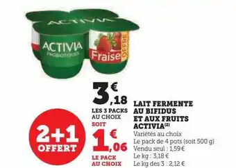 U Express Lait fermenté au bifidus et aux fruits activia offre