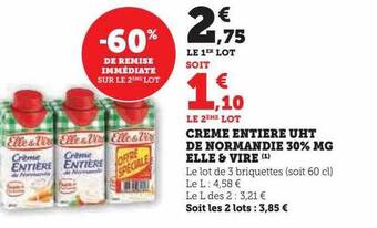 U Express Crème entière uht de normandie 30% mg elle & vire offre