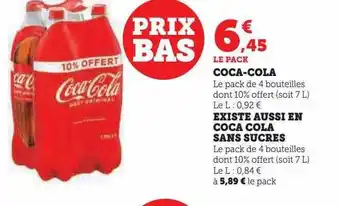 U Express Coca-cola, coca cola sans sucres offre