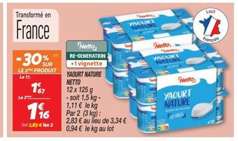 Netto Yaourt nature netto offre