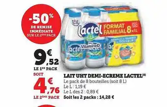 Hyper U Lait uht demi-écrémé lactel offre