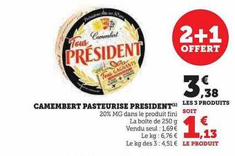 Hyper U Camembert pasteurisé président offre